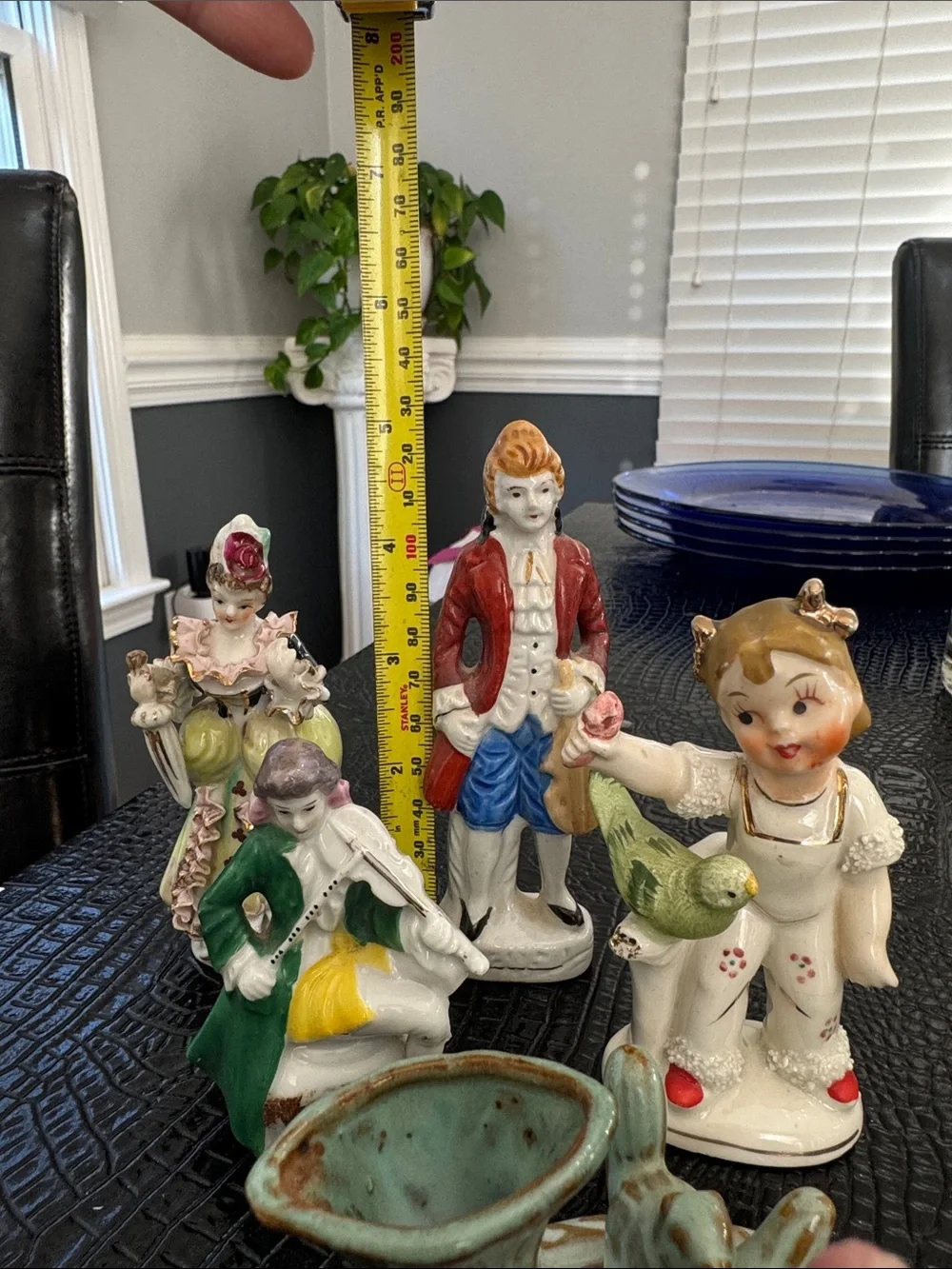 Source Unknown Porcelain Figurines in White, Red, Green, Blue, Tan